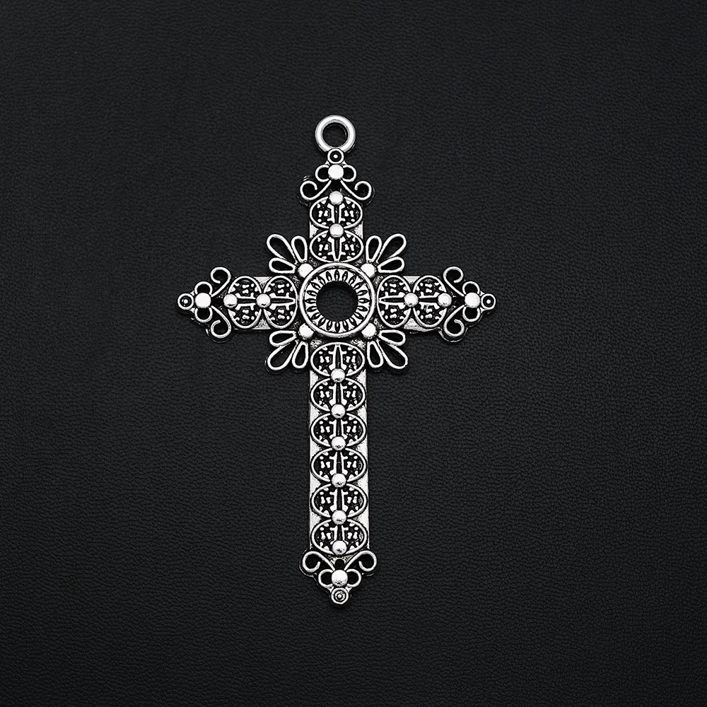

2pcs/Lots 48x76mm Antique Silver Plated Cross Charms Jesus Pendants For Keychain Jewellery Making Supplies Parts Handmade Kit