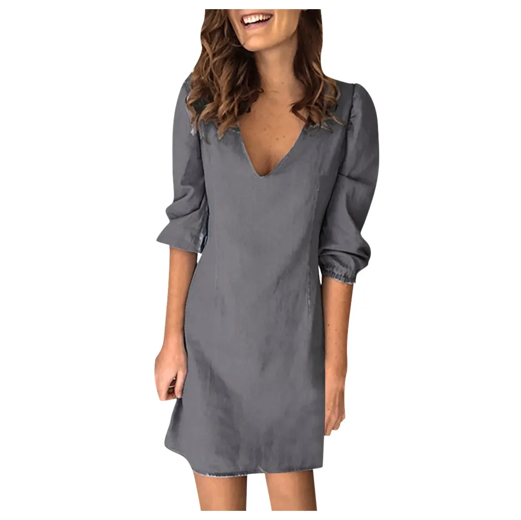 Женское Платье размера плюс модное Повседневное с v образным вырезом и коротким