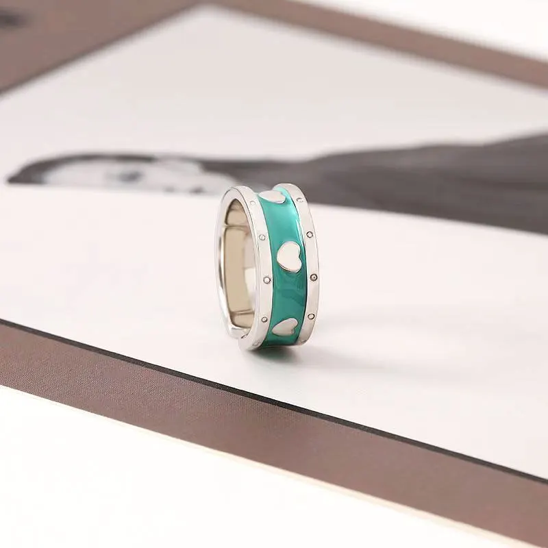 

Classic pure silver heart element fashion personality ring green and peach heart love ring silver 925 romantic 520 novel gift