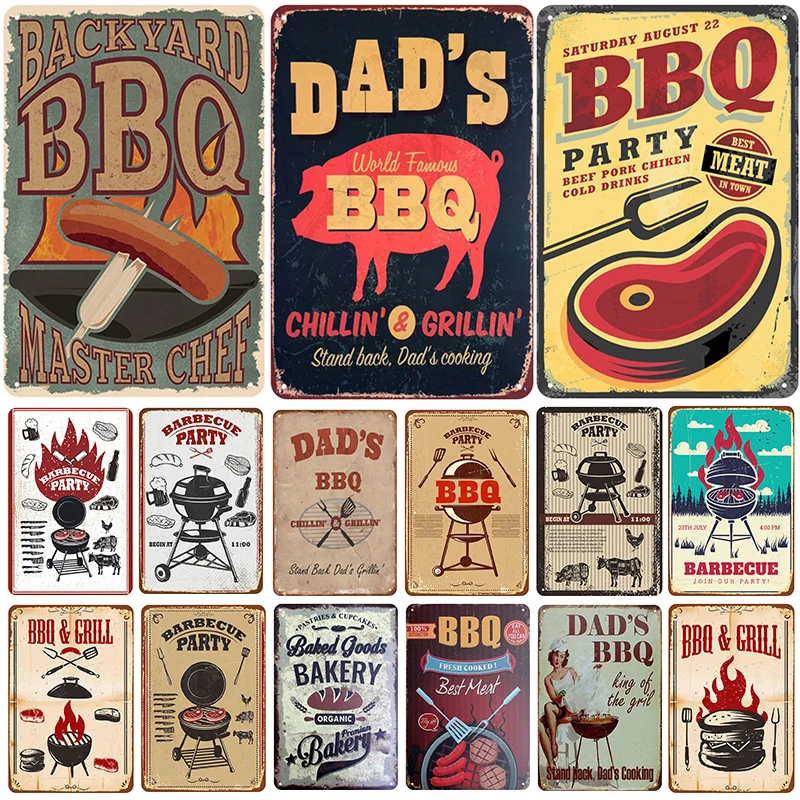 Свежий Dad's BBQ металлическая жестяная вывеска Винтаж ретро стиле пин ап