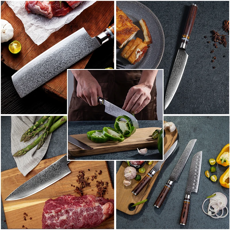 GRANDSHARP Damascus Knife Sets vg10 Japanese Steel Kitchen Slicing Knives Chef's Set Family Gift Cooking Tools | Дом и сад