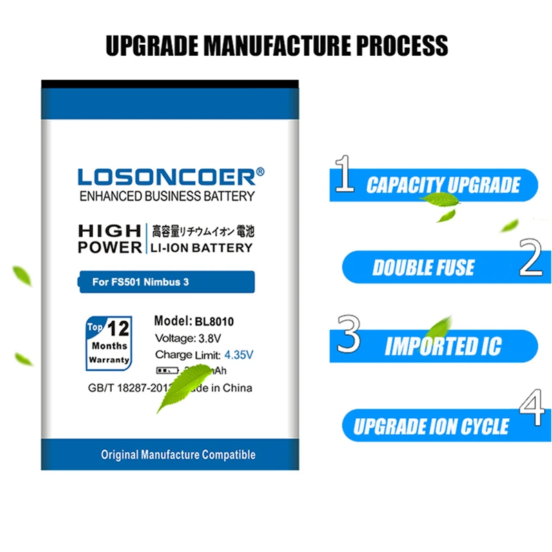 LOSONCOER 3900 мАч аккумулятор высокого качества BL8010 Аккумулятор для fly FS501 Nimbus 3 BL 8010