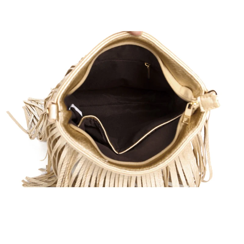 Сумка-тоут женская с бахромой золотистая Сумочка через плечо Классический
