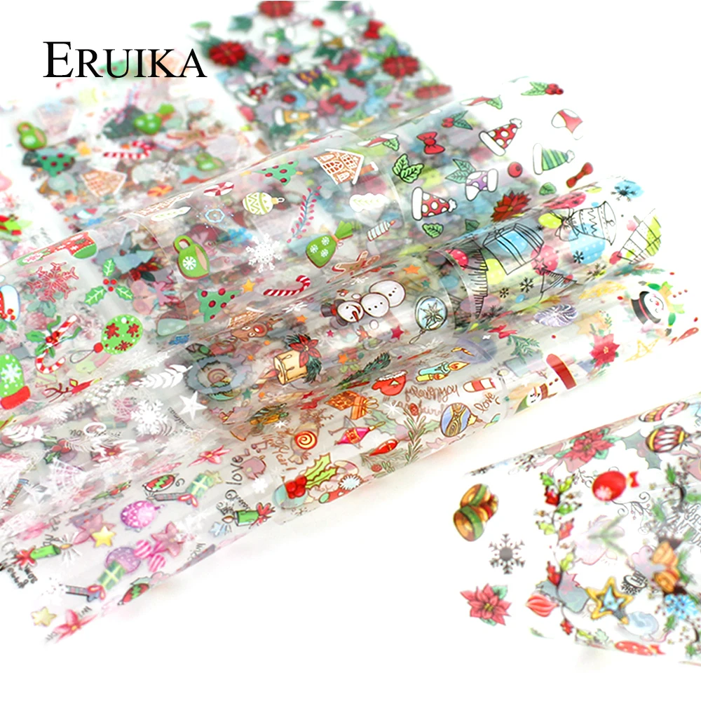 10 шт. Рождественская переводная Фольга для ногтей Наклейка снег цветок лось