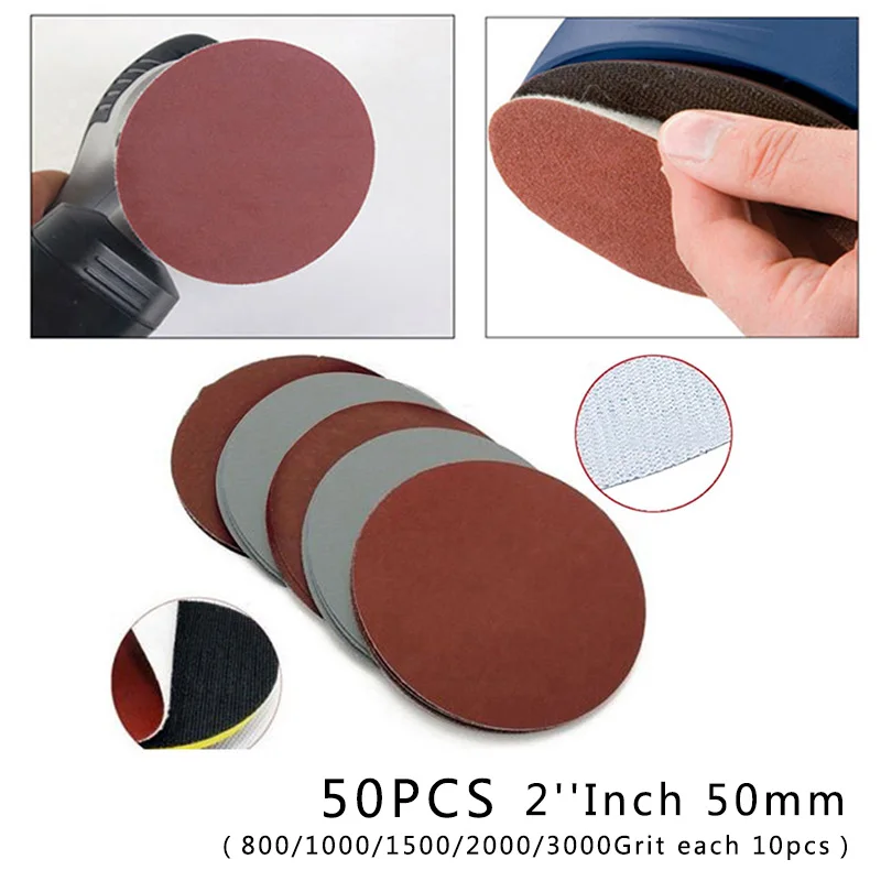 

50pcs Hook&Loop 2Inch/50mm 800-3000 Grits Sand Paper Sanding Discs Set New