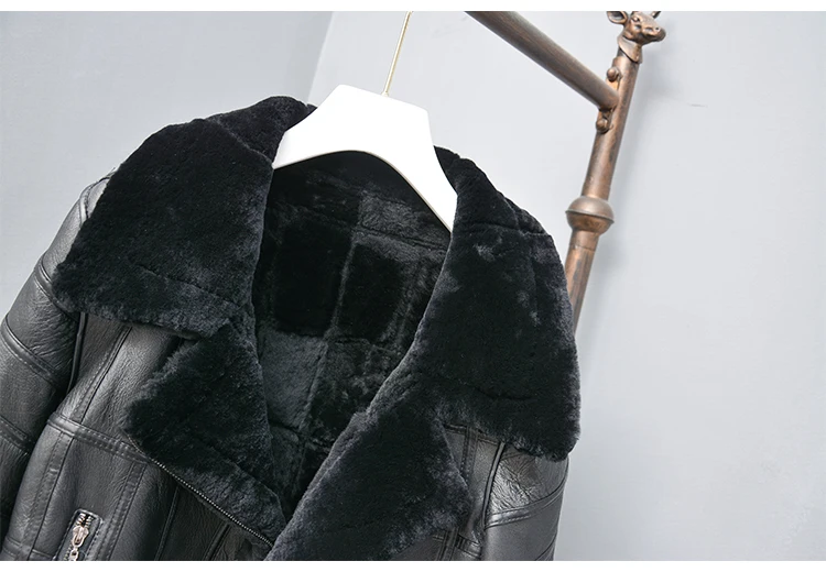 Abrigo mujer natural real sheep fur coat women clothes moto& Biker genuine leather jacket Double-faced Fur sheepskin coat