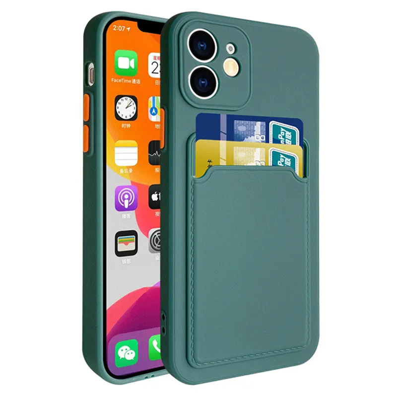 

For iPhone 11 Pro Max Case Original Liquid Silicone Card Slots Soft Case For iPhone 12 mini 7 8 Plus XR X XS Shockproof Cover