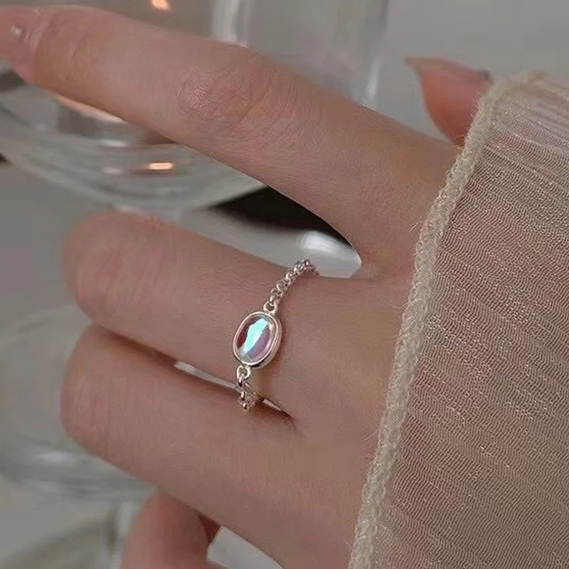 

Серебряные ювелирные изделия S925, красочная цепочка из лунного камня, Тянущее кольцо, Женский индекс, цвет холодный ветер, ювелирные изделия