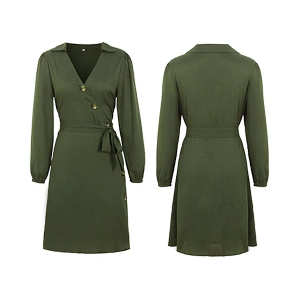Новое модное женское осенне-зимнее платье с v-образным вырезом и тонким поясом