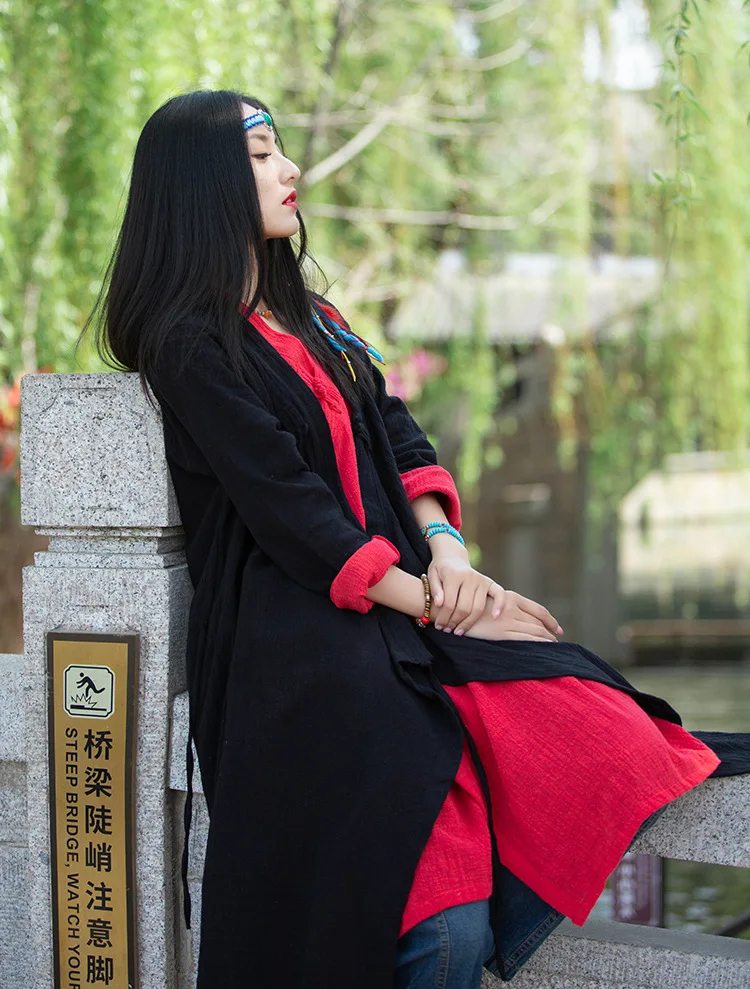 

Linen V-neck Long Sleeve Kimono Women's Long Shirt Shirt Retro Chinese Style Summer Shirt Loose Casual Kimono Top Jacket