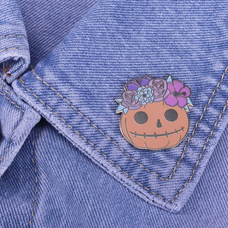 Эмалированная булавка в виде тыквы цветок пастель готический череп значок