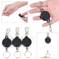 black keychain 60cm length badge reel retractable recoil pass id card holder pull key ring steel cord