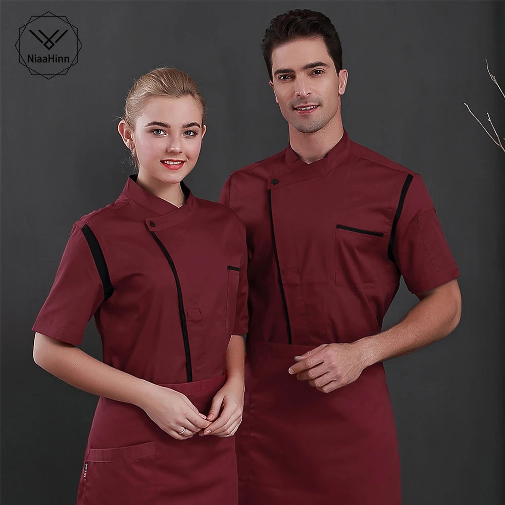 

New Chef Uniform Short Sleeve Cook Jacket Waiter male Female Waitress Hotel Coffee Shop Cool Summer Work Clothes Chef shirt hats