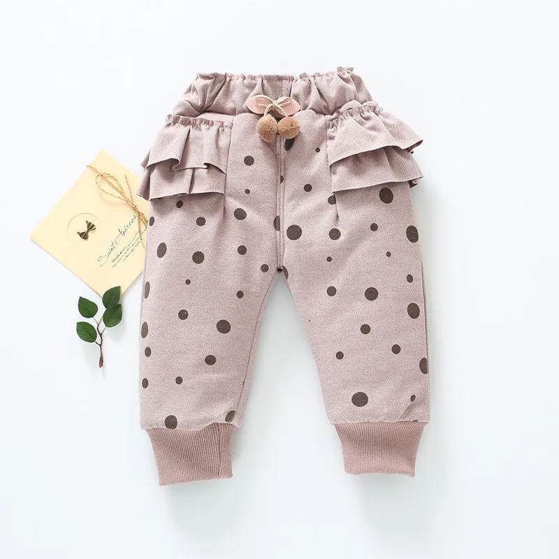 Детские штаны для девочек утепленные плюшевые детские штаны-шаровары в горошек с