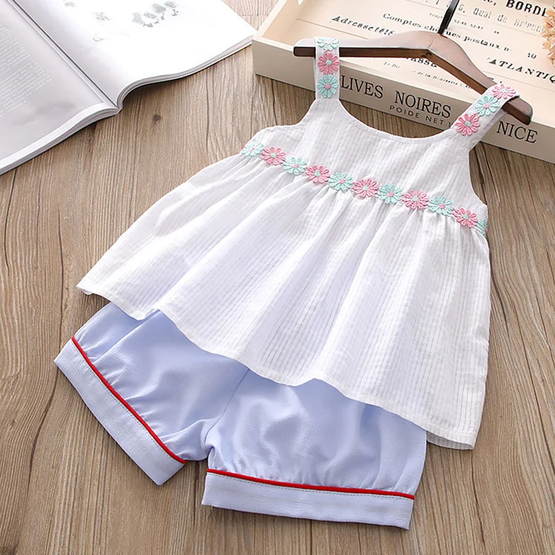 Комплекты для девочек детская одежда повседневные милые подтяжки топы с