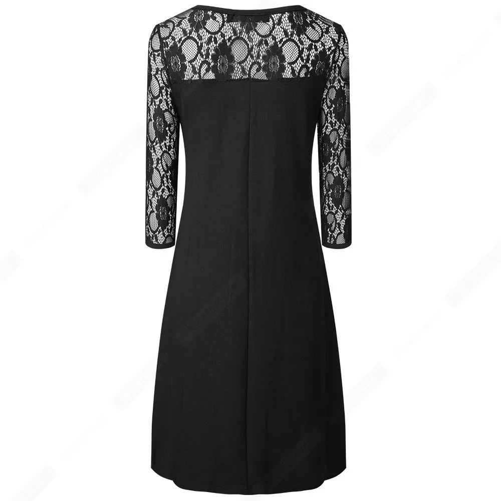 Весеннее женское элегантное черное кружевное лоскутное Повседневное платье