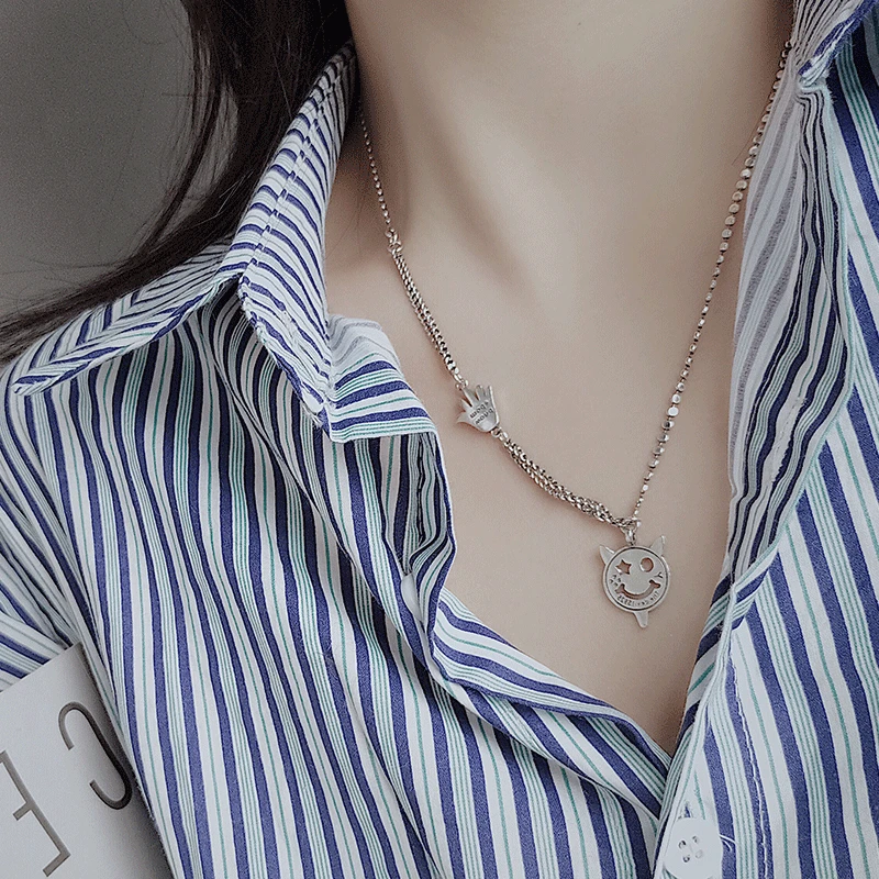 OMHXZJ Wholesale HA23 European Fashion Woman Girl Birthday Party Gift Devil Smile Hand 100% 925 Sterling Silver Pendant Necklace | Украшения