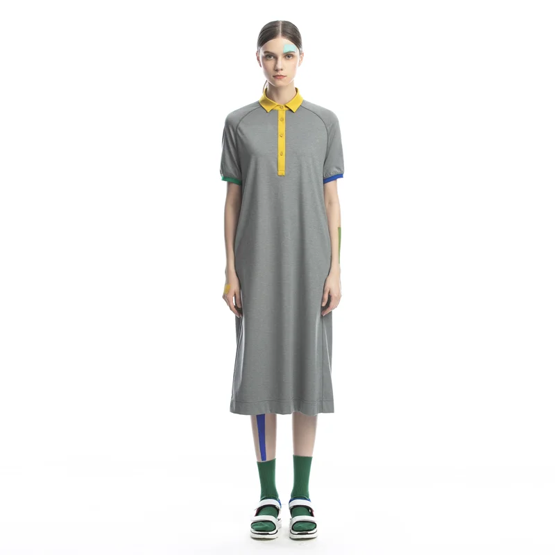 

IRINAFC108 2020SS women short sleeves long polo shirt dress