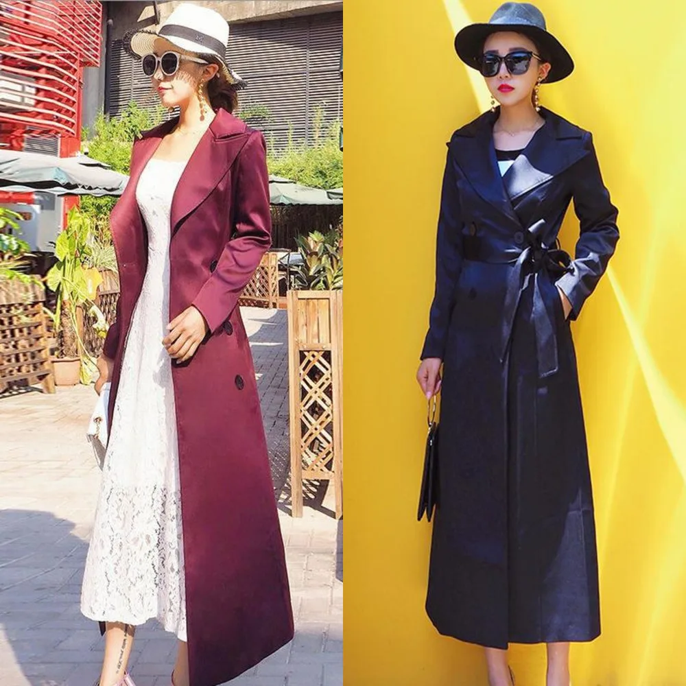 

WinterWomen New 2020 Long Trench Coat Female Classic Double Breasted Belt Windbreaker Slim Casual Business Outwear R20