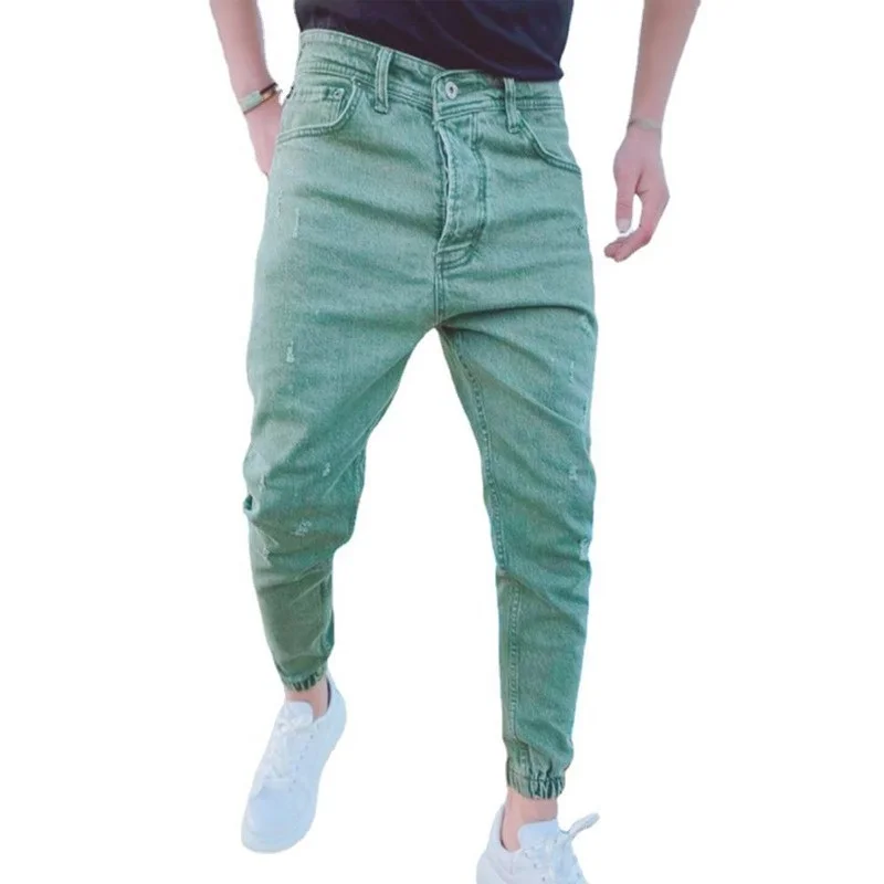 

2022 New Men's Jeans Solid Color Fashion Casual Sports Pants Slim Straight Pants Plus Size Men's Pants High Street штаны мужские