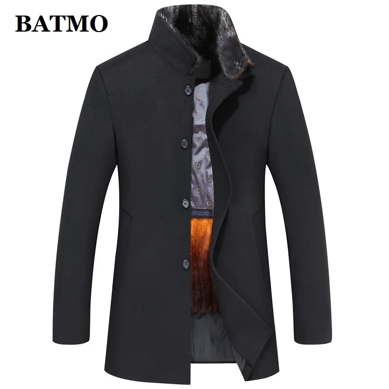 

BATMO 2019 new arrival winter high quality wool&fake fur liner trench coat men,thicked wool jackets,plus-size M-4XL 867