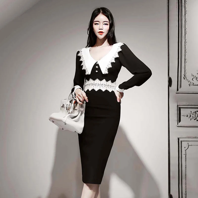 Модное платье для женщин сезон весна лето платья повседневное офисное черное