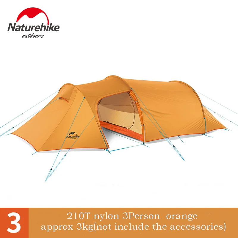210T orange 3person Naturehike Opalus Открытый Сверхлегкий тоннель с силиконовым покрытием палатка 2 3 4 человек 20D 210T ткань палатки с ковриком зеленый оранжевый - Цвет: 210T orange 3person