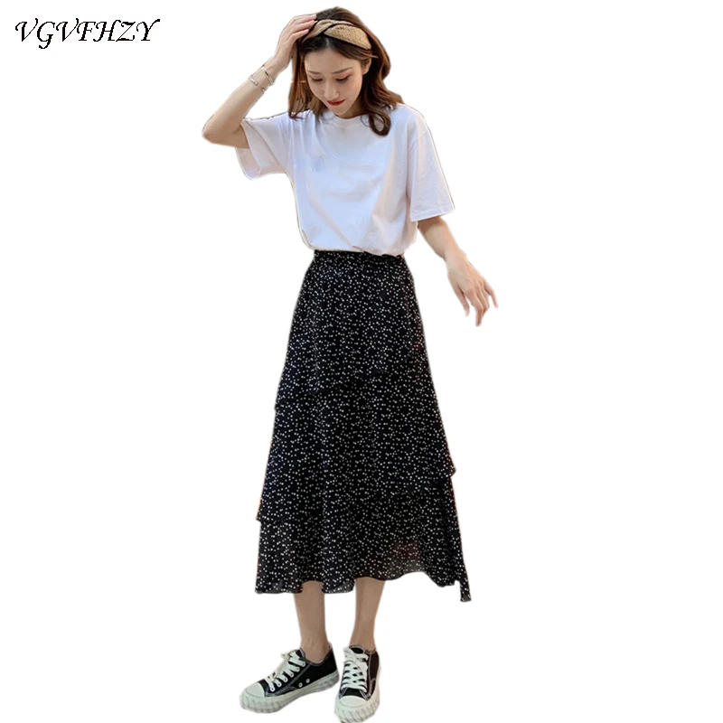 

Новинка 2020, модная весенне-Летняя женская юбка в горошек с высокой талией, универсальные повседневные шифоновые длинные юбки для студентов