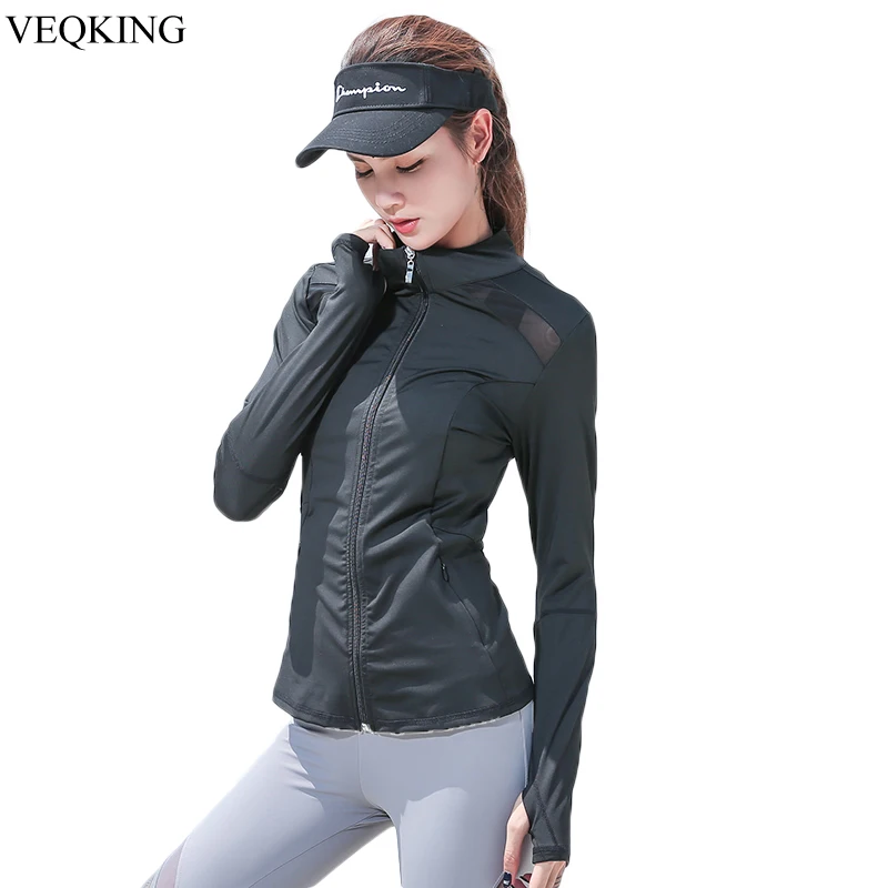Сетчатая Лоскутная куртка для йоги VEQKING женская спортивная с длинным рукавом