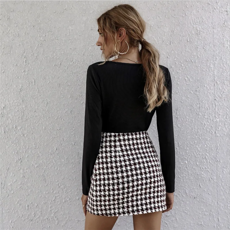

Women Autumn Spring High Waist Plaid Pencil Skirts Fashion Ladies Retro Casual Street Office Ladies Mini Bodycon Skirt