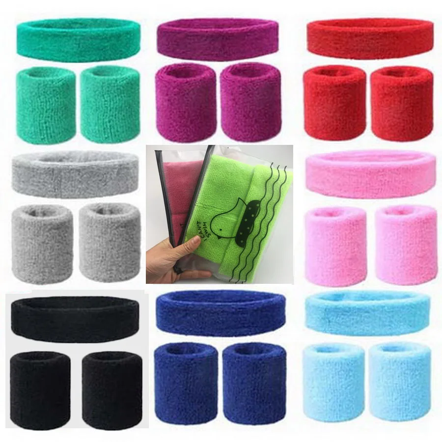 

2Pcs Sport Wristbands + 1Pcs Headband Towel Sweatband Set For Yoga Basketball Tennis Fitness Run Head Band Wrist Brace Protector