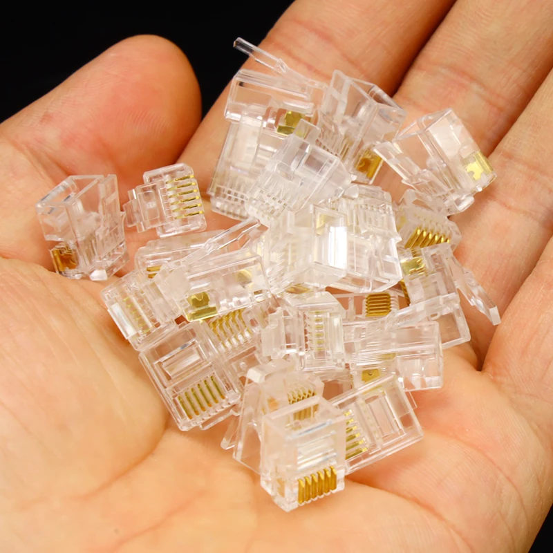 50 шт./лот RJ11 RJ12 Разъем DIY Кристалл головы Ethernet телефон модульный разъем Jack 6P6C 6 шпильки правой пряжкой Кабельный разъем