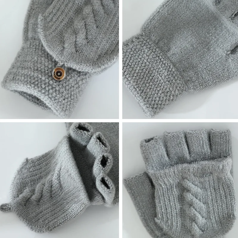 Вязаные перчатки с открытыми пальцами для мужчин откидной крышкой без пальцев