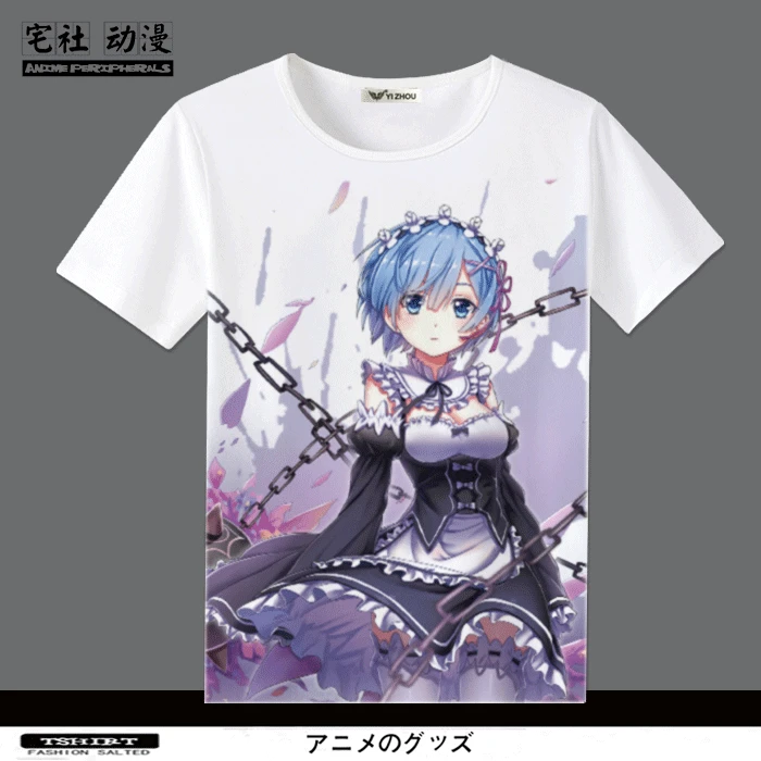 Футболка с рисунком аниме разный мир жизни от царапин Рем Эмили короткими