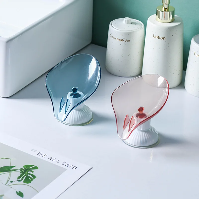 

Punch-free Leaf Shape Soap Box Drain Soap Holder Rack Suction Cup Rotatable Multifunction Kitchen Bathroom Supplies Gadgets