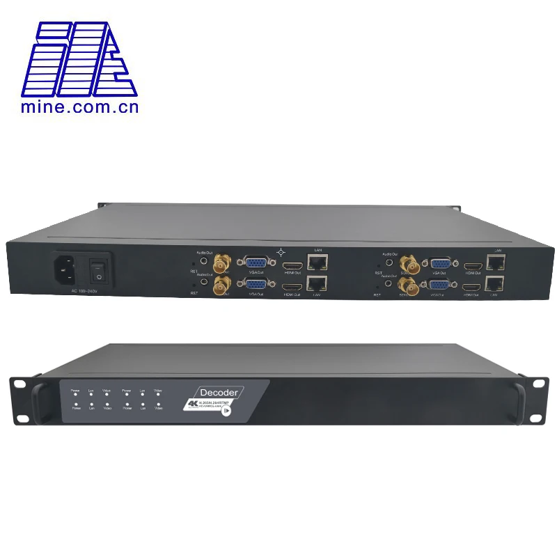 

IP to Video Decoder (RX), 4 channel 1U Rack H.265 HDMI SDI Decoder