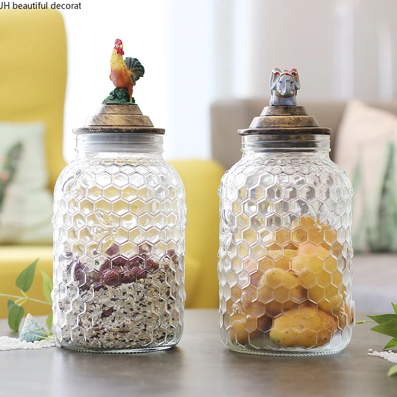 

Nordic Style Lead-free Glass Sealed Storage Tank Rooster Milk Powder Multigrain Honey Lemon Jar Home Decoration Accessories
