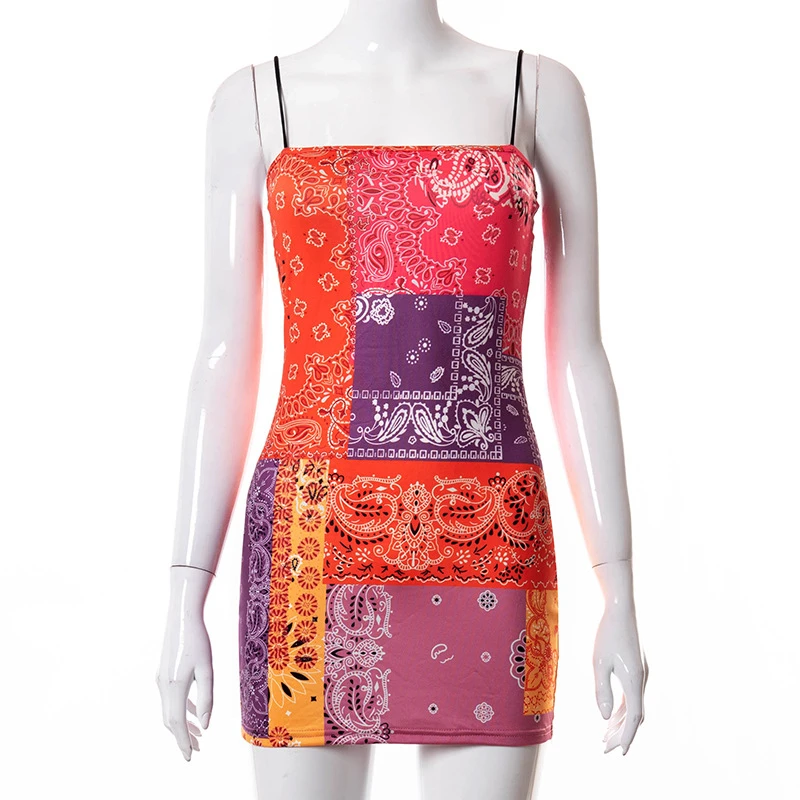

Summer New Style European And American Sexy Sling Dress Ladies Fashion Thin Shoulder Strap Tight-Fitting Printed Hip Dress