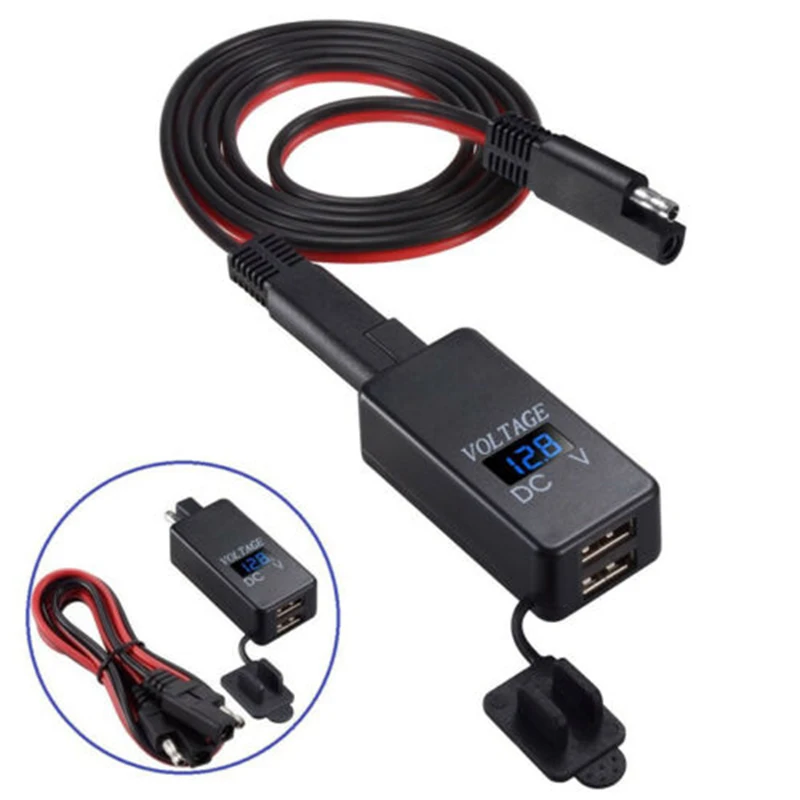 

Black Adapter Charger 12V ABS PVC Dual Port Extension Cable Fuse SAE to USB