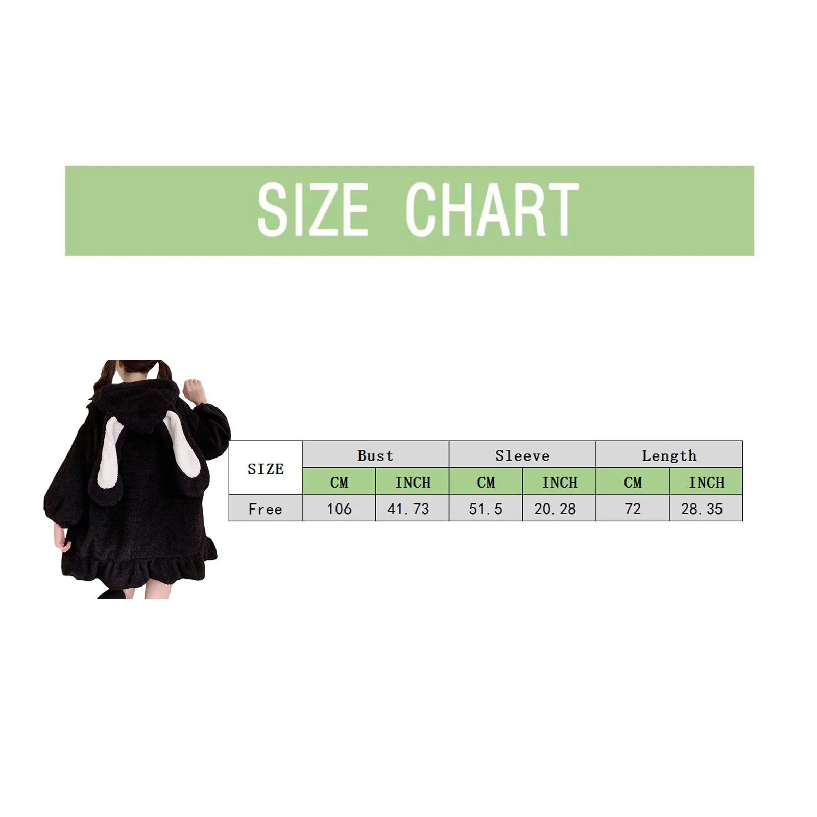 

Kawaii Women's Sweatshirt Casual Fashion Solid Color Loose Bunny Ears Sweatshirts Long Sleeves Hoodie Cute Warm Zip Up Hoodies