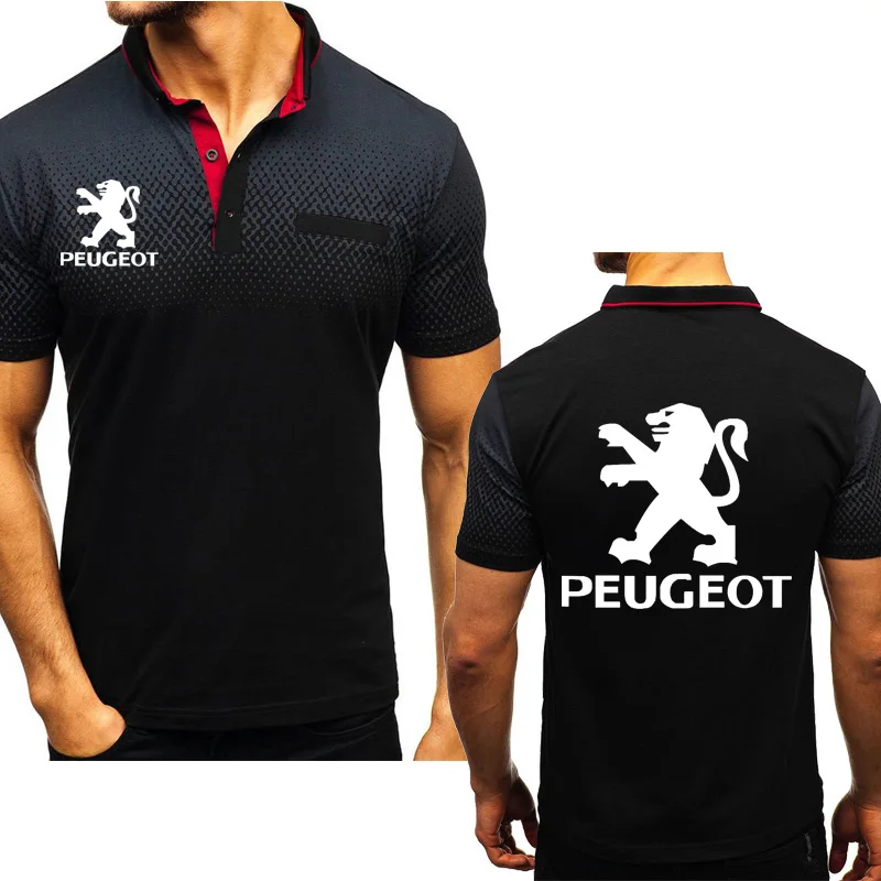 

Peugeot Car Logo Printing Summer Fashion Casual Gradient Men's Short Sleeve Lapel Cotton High quality Men's Polo shirt S