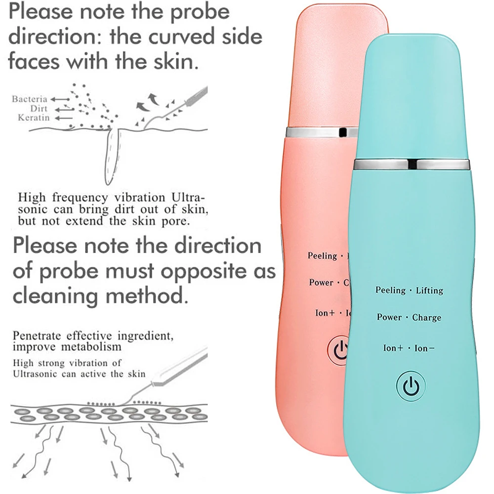 Beste Ultrasone Huid Scrubber Ion Facial Cleaning Machine Porie Cleaner Peeling Gezicht Spatel Schop Scrapper Tegen Comedondrukker