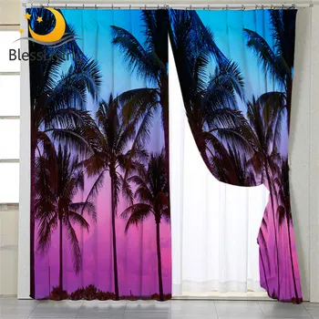BlessLiving Palm Trees Curtain for Living Room Tropical Curtain Bedroom Miami Beach Sunset 3D Window Treatment Drapes 1-Piece 1