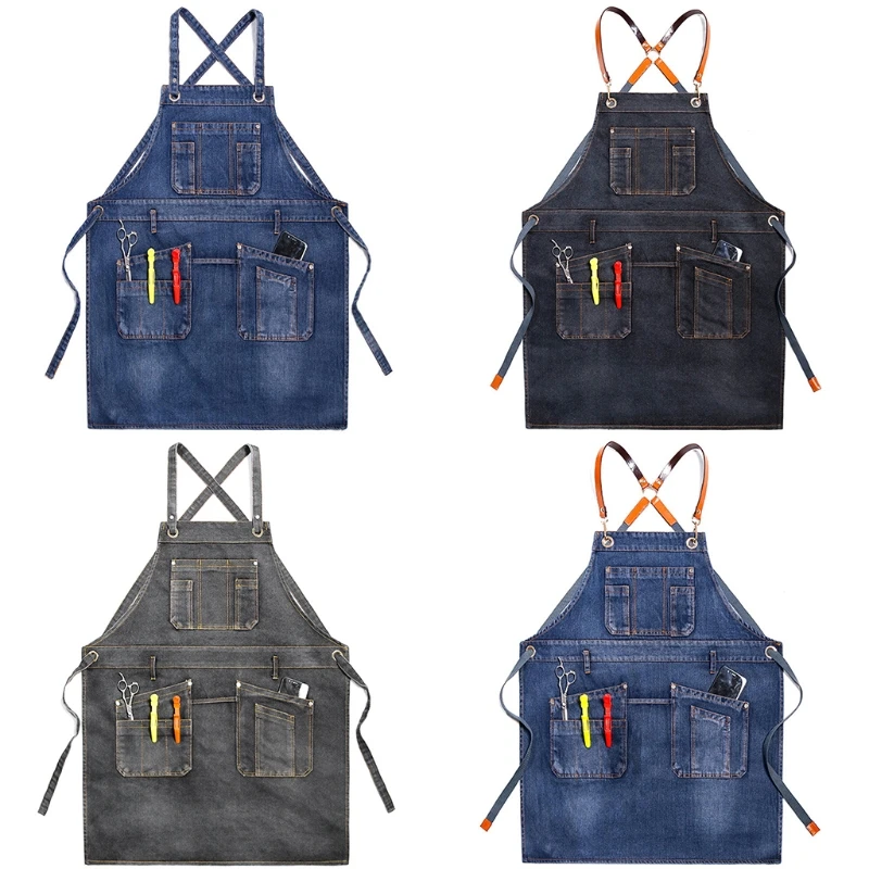 

MXLB 75 CM Long The Cowboy Chef Apron Adjustable Barista Apron with Pockets Kitchen Cooking Baking Aprons