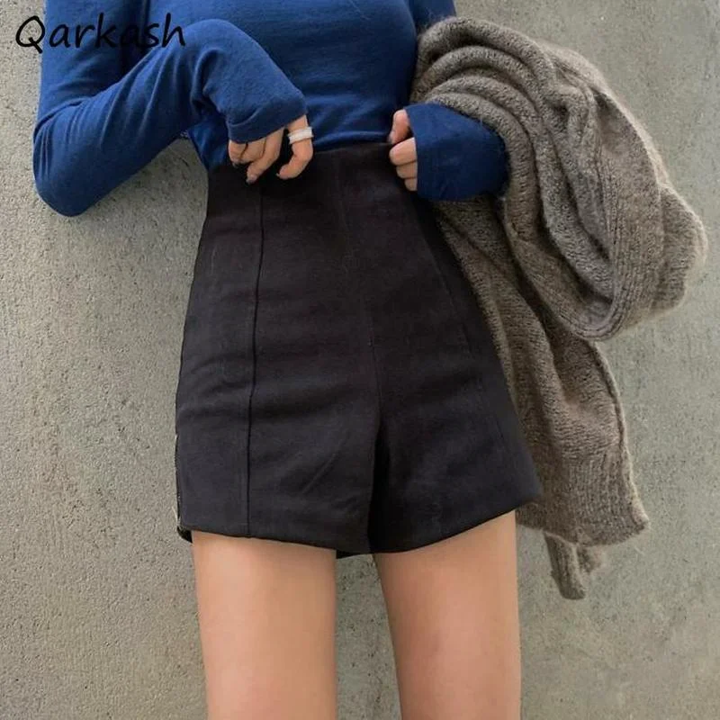 

Шорты женские однотонные в стиле ретро, элегантные стильные хипстерские штаны с завышенной талией, на молнии сбоку, в стиле ретро, для отдых...