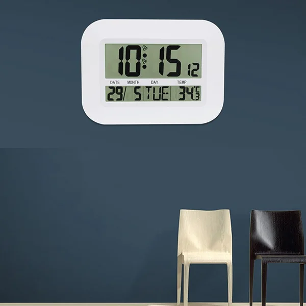 

Digital Wall Clock Battery Operated Simple Large LCD Alarm Clock Temperature Calendar Date Day for Home Office