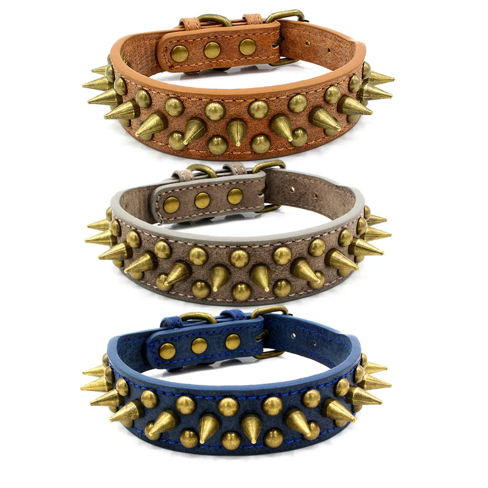 

New domineering anti-dog bite bronze pointed rivet pet collar super cool pointed nail punk style dog collar pet supplies