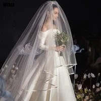 fashion white ivory two layer bridal veil 3 meter cathedral veil ribbon edge wedding veil for bride wedding accessories