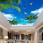 3D-обои на заказ, кокосовое дерево, голубое небо, белое морское дно, потолок, Зенит, фреска, украшение для дома, крыша, фон, живопись, водонепроницаемый