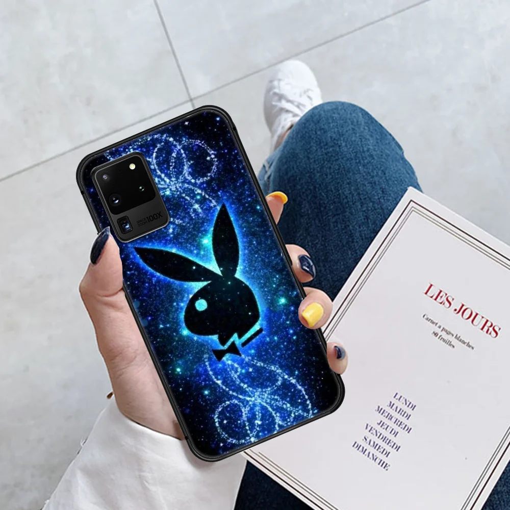 

Luxury Playboy Brand Rabbit Phone Case Cover Hull For Samsung Galaxy S 6 7 8 9 10 e 20 Edge Uitra Note 8 9 10 Plus black Etui